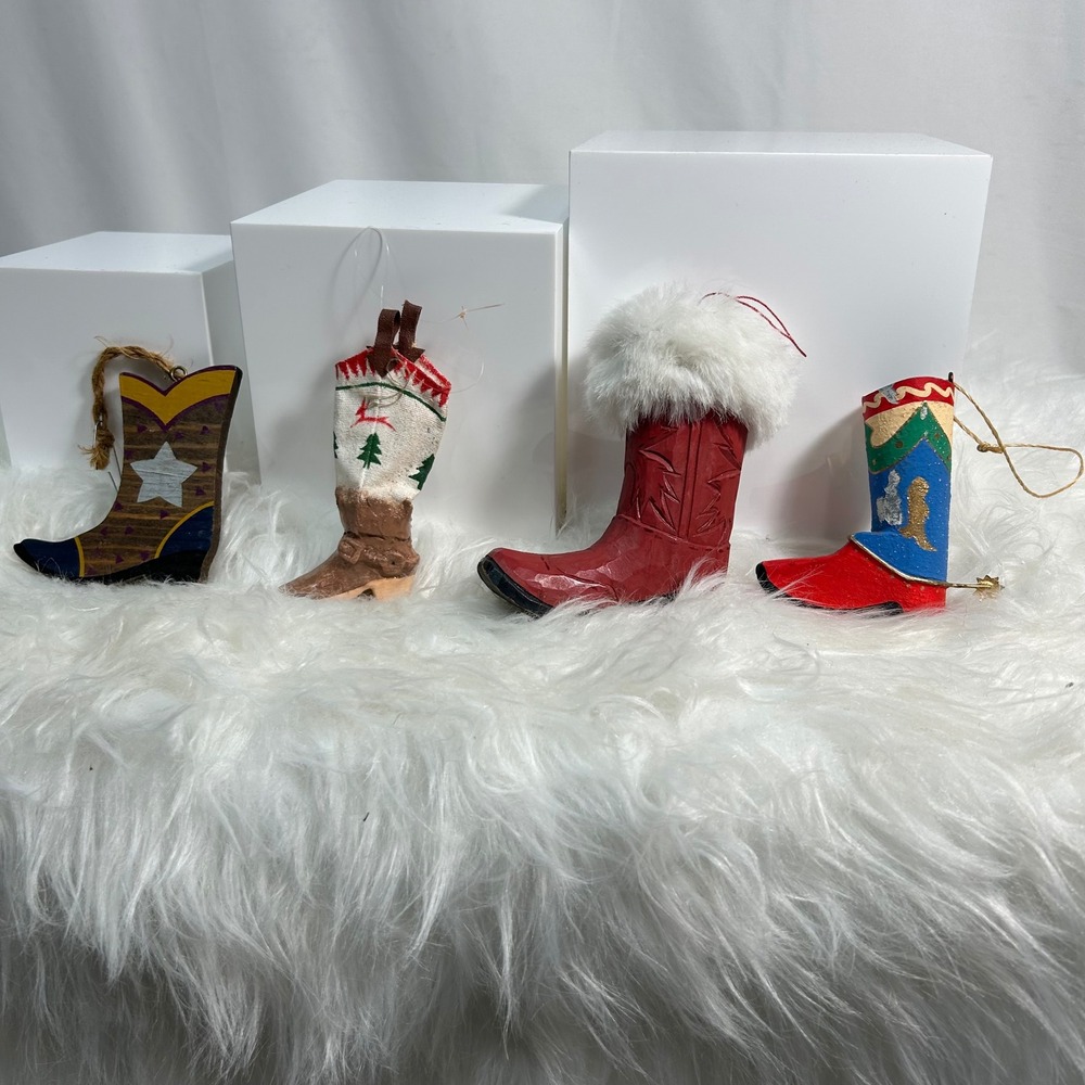 Set‎ of 4 Cowboy Boot Christmas Ornaments Western Holiday Decor